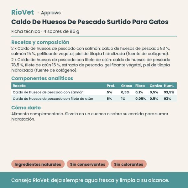 Applaws Caldo De Huesos De Pescado Surtido Para Gatos Multipack 4x85 g - ficha técnica