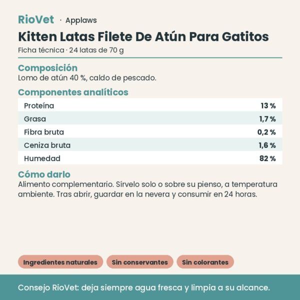 Applaws Kitten Latas Filete De Atún Para Gatitos Pack 24x70 g - ficha técnica