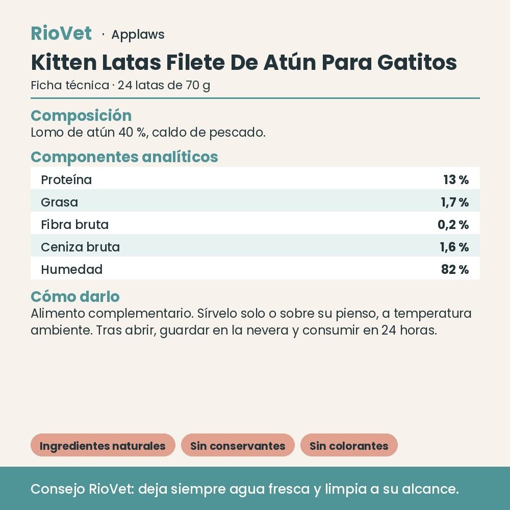 Applaws Kitten Latas Filete De Atún Para Gatitos Pack 24x70 g - ficha técnica