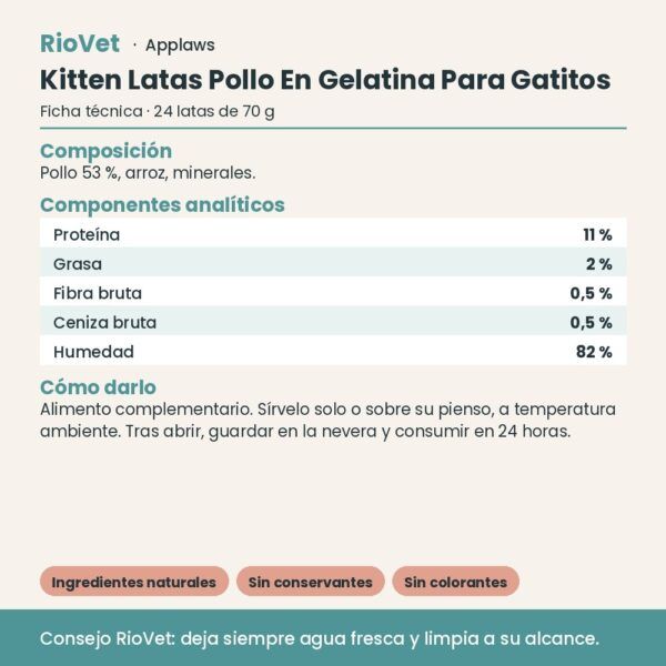 Applaws Kitten Latas Pollo En Gelatina Para Gatitos Pack 24x70 g - ficha técnica