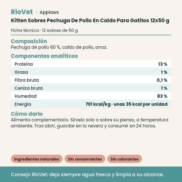 Applaws Kitten Sobres Pechuga De Pollo En Caldo Para Gatitos 12x50 g - ficha técnica