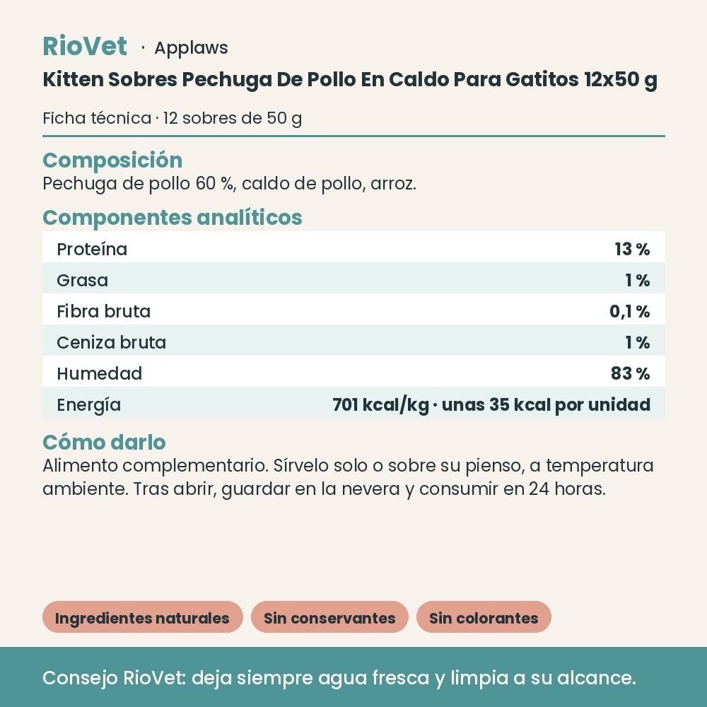 Applaws Kitten Sobres Pechuga De Pollo En Caldo Para Gatitos 12x50 g - ficha técnica