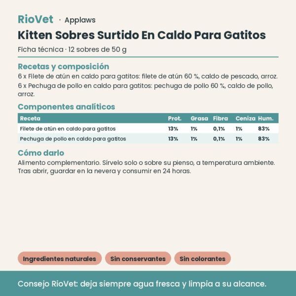 Applaws Kitten Sobres Surtido En Caldo Para Gatitos Pack 12x50 g - ficha técnica
