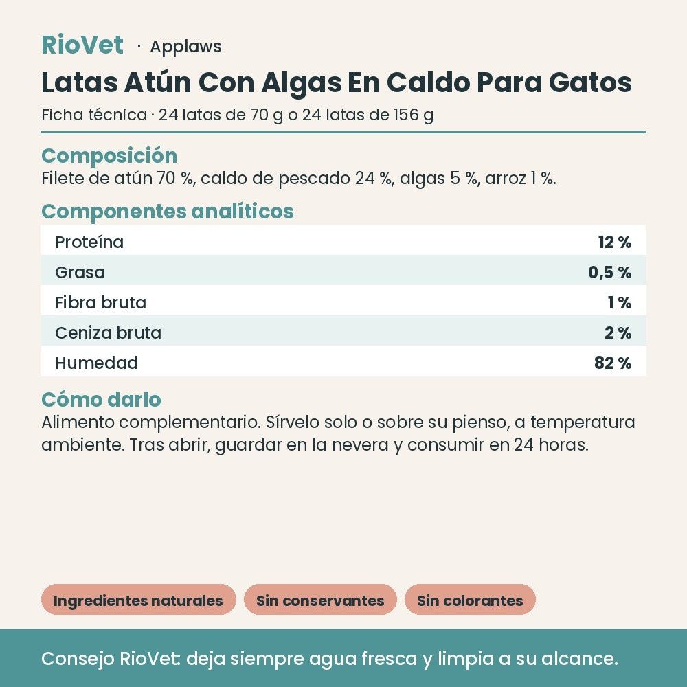 Applaws Latas Atún Con Algas En Caldo Para Gatos Pack 24 Latas - ficha técnica