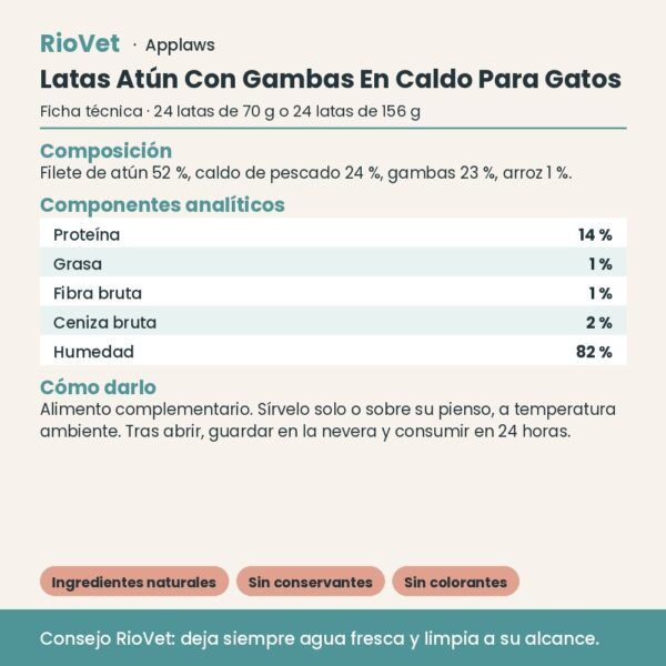 Applaws Latas Atún Con Gambas En Caldo Para Gatos Pack 24 Latas - ficha técnica