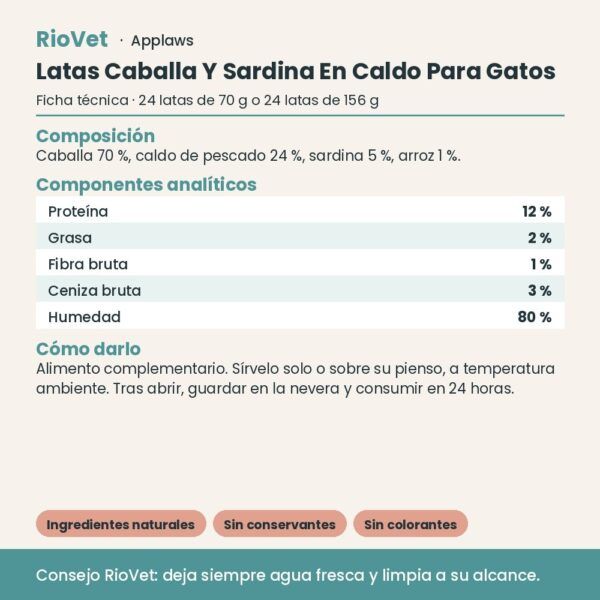 Applaws Latas Caballa Y Sardina En Caldo Para Gatos Pack 24 Latas - ficha técnica