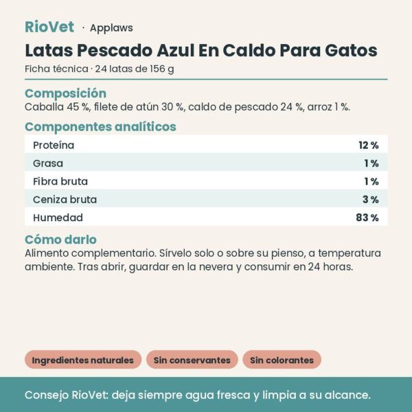 Applaws Latas Pescado Azul En Caldo Para Gatos Pack 24x156 g - ficha técnica