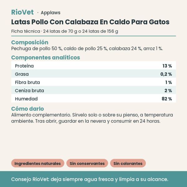 Applaws Latas Pollo Con Calabaza En Caldo Para Gatos Pack 24 Latas - ficha técnica