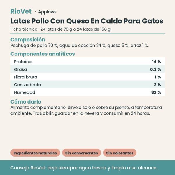 Applaws Latas Pollo Con Queso En Caldo Para Gatos Pack 24 Latas - ficha técnica