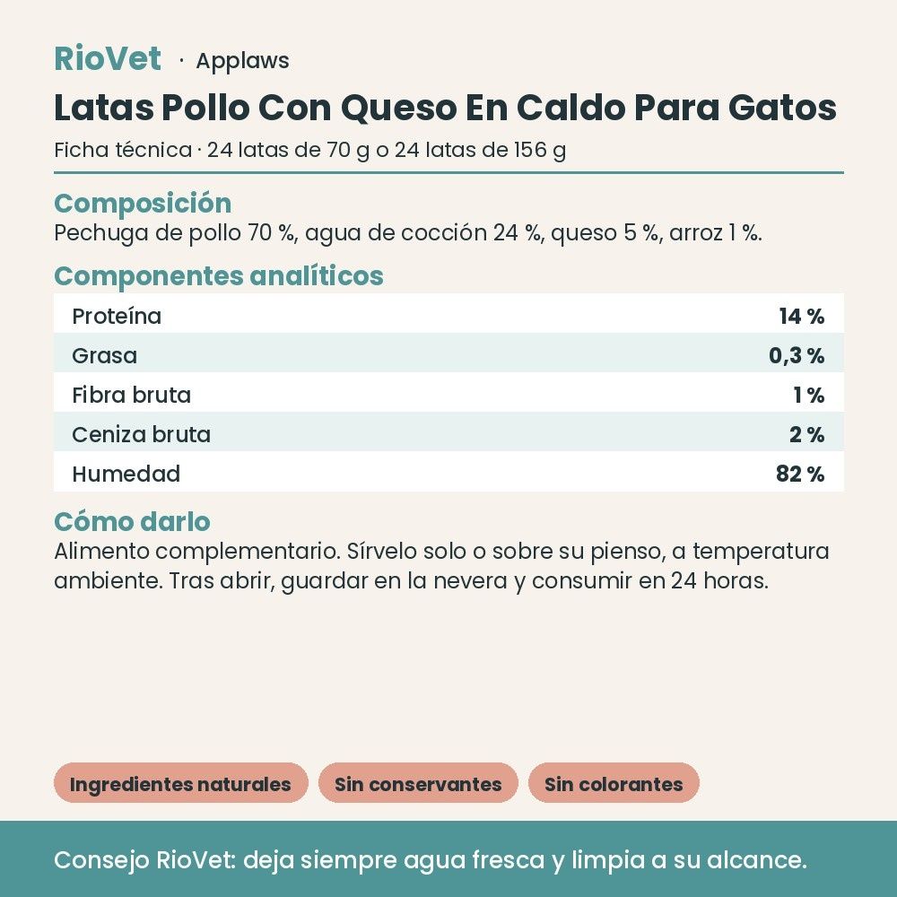 Applaws Latas Pollo Con Queso En Caldo Para Gatos Pack 24 Latas - ficha técnica
