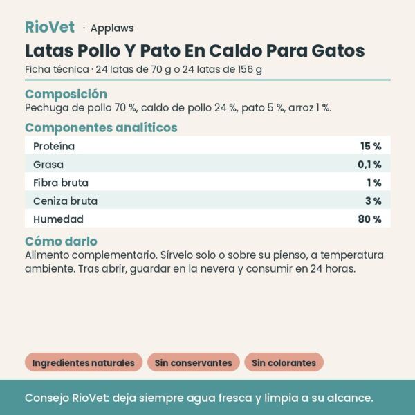 Applaws Latas Pollo Y Pato En Caldo Para Gatos Pack 24 Latas - ficha técnica