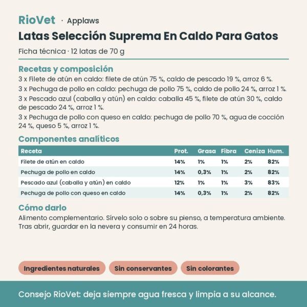 Applaws Latas Selección Suprema En Caldo Para Gatos Pack 12x70 g - ficha técnica