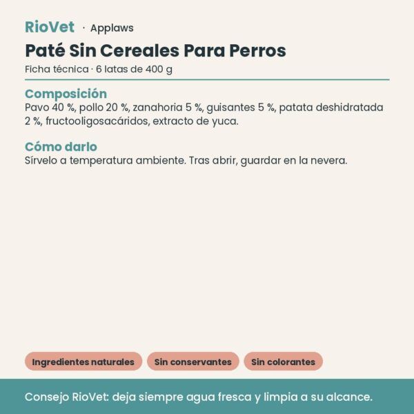 Applaws Paté Sin Cereales Para Perros Pack 6x400 g - ficha técnica