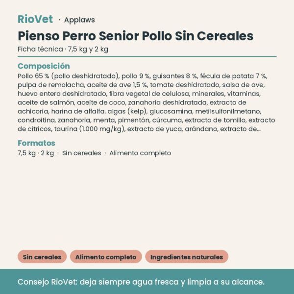 Applaws Pienso Perro Senior Pollo Sin Cereales - ficha técnica