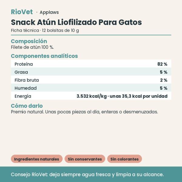 Applaws Snack Atún Liofilizado Para Gatos Pack 12x10 g - ficha técnica