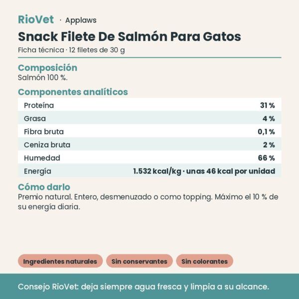 Applaws Snack Filete De Salmón Para Gatos Pack 12x30 g - ficha técnica