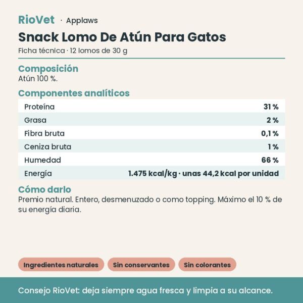 Applaws Snack Lomo De Atún Para Gatos Pack 12x30 g - ficha técnica
