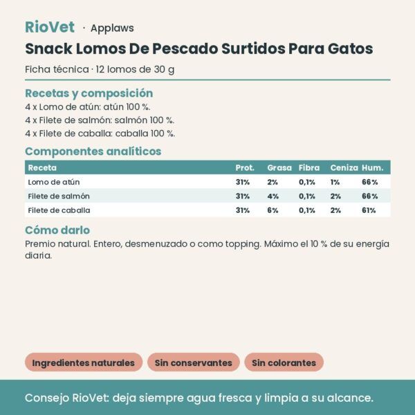 Applaws Snack Lomos De Pescado Surtidos Para Gatos Pack 12x30 g - ficha técnica