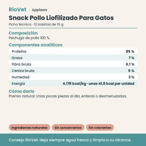 Applaws Snack Pollo Liofilizado Para Gatos Pack 12x10 g - ficha técnica
