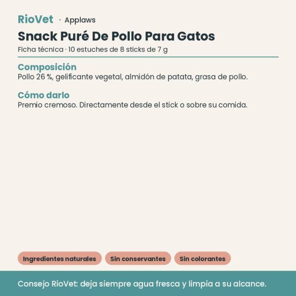 Applaws Snack Puré De Pollo Para Gatos Pack 10x8x7 g - ficha técnica