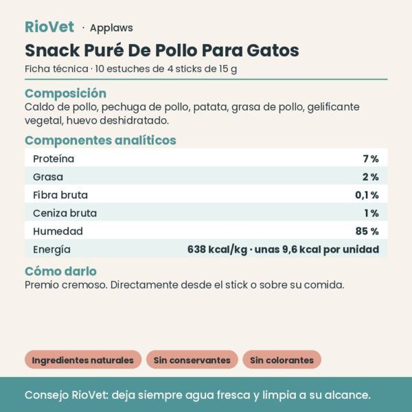 Applaws Snack Puré De Pollo Para Gatos Pack 40 Sticks De 15 g - ficha técnica