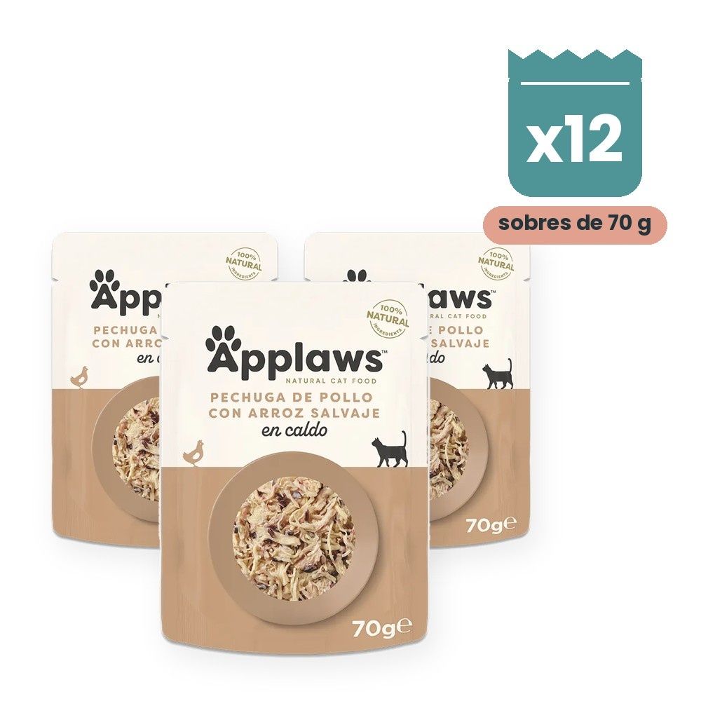 Applaws Sobres Pollo Con Arroz Salvaje En Caldo Para Gatos 12x70 g