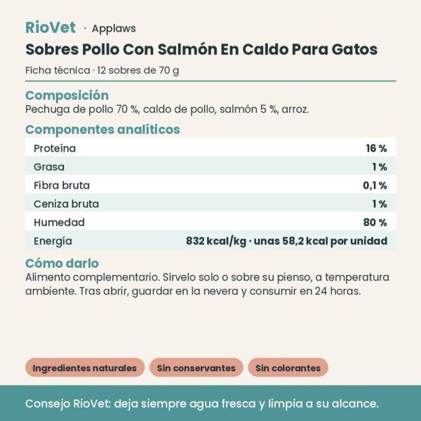 Applaws Sobres Pollo Con Salmón En Caldo Para Gatos Pack 12x70 g - ficha técnica