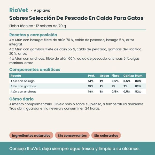 Applaws Sobres Selección De Pescado En Caldo Para Gatos Pack 12x70 g - ficha técnica