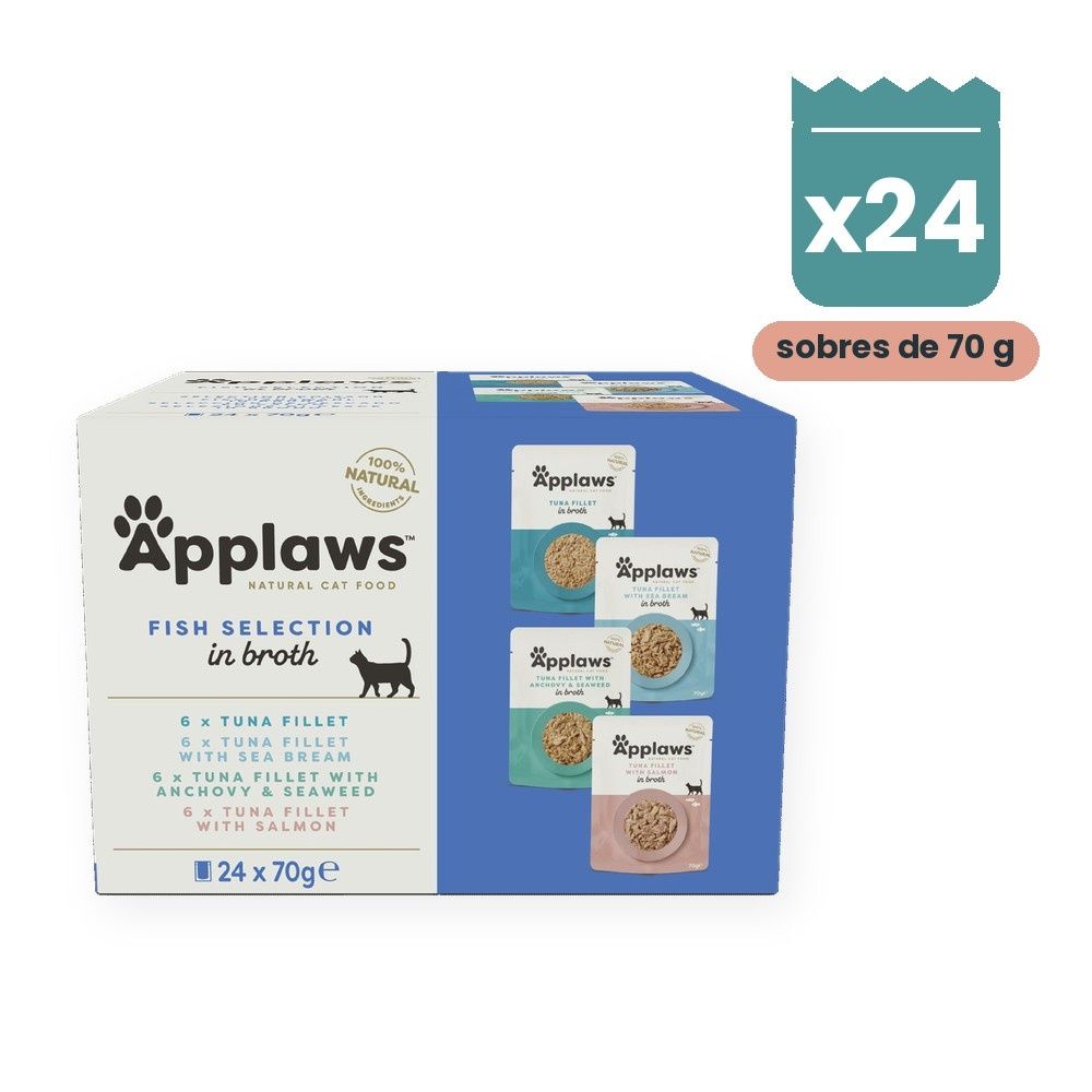 Applaws Sobres Selección De Pescado En Caldo Para Gatos Pack 24x70 g
