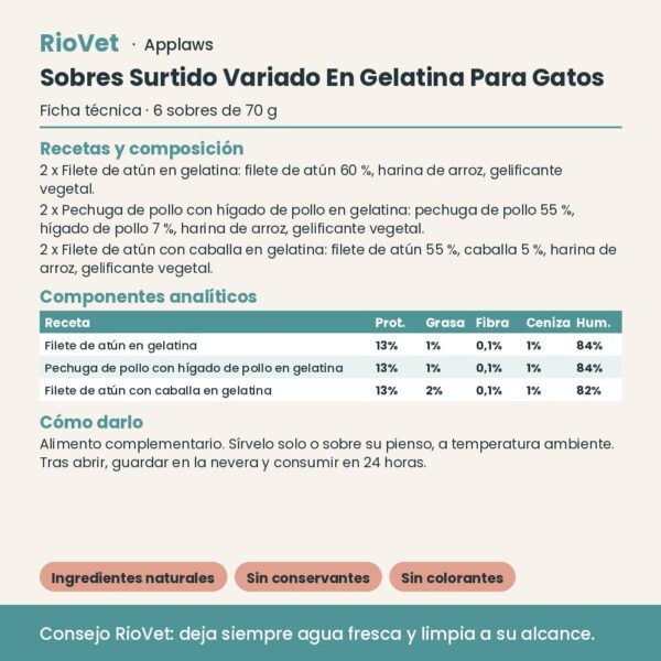 Applaws Sobres Surtido Variado En Gelatina Para Gatos Multipack 6x70 g - ficha técnica