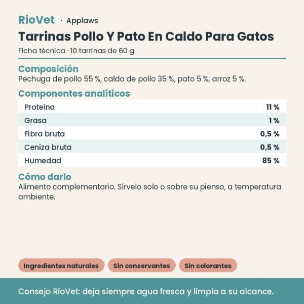 Applaws Tarrinas Pollo Y Pato En Caldo Para Gatos Pack 10x60 g - ficha técnica