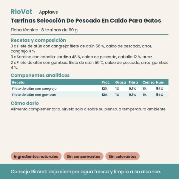 Applaws Tarrinas Selección De Pescado En Caldo Para Gatos Pack 8x60 g - ficha técnica