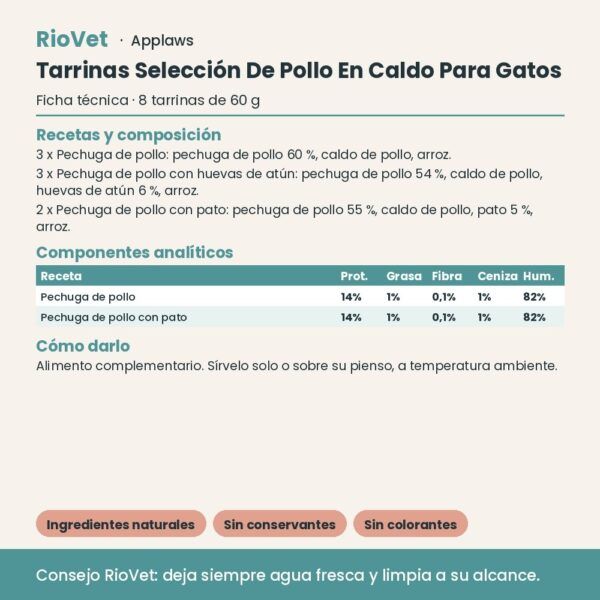 Applaws Tarrinas Selección De Pollo En Caldo Para Gatos Pack 8x60 g - ficha técnica