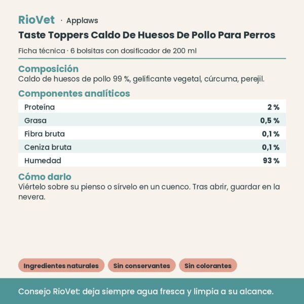 Applaws Taste Toppers Caldo De Huesos De Pollo Para Perros Pack 6x200 ml - ficha técnica