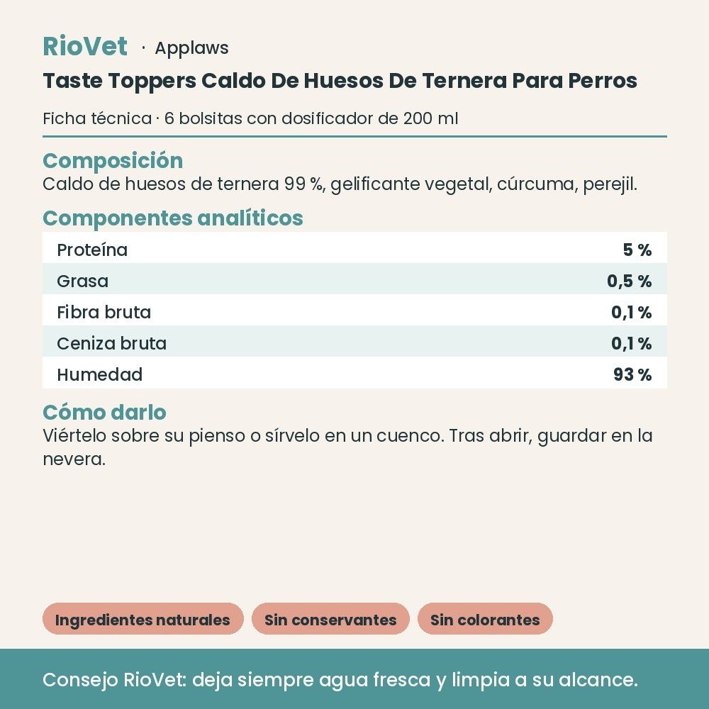 Applaws Taste Toppers Caldo De Huesos De Ternera Para Perros Pack 6x200 ml - ficha técnica