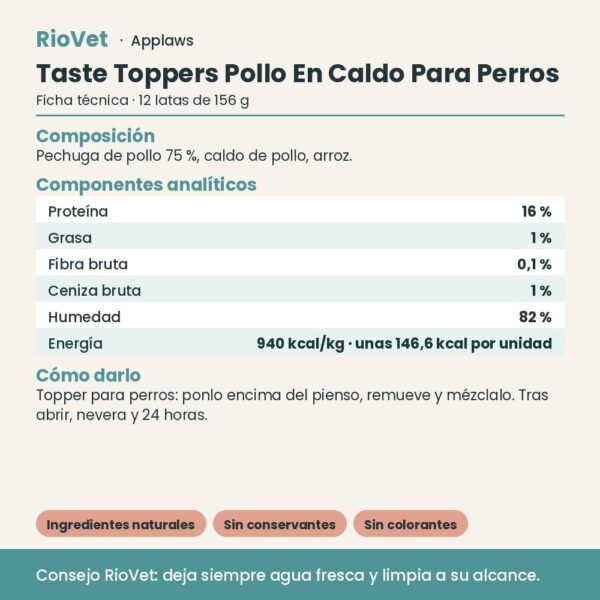 Applaws Taste Toppers Pollo En Caldo Para Perros Pack 12x156 g - ficha técnica