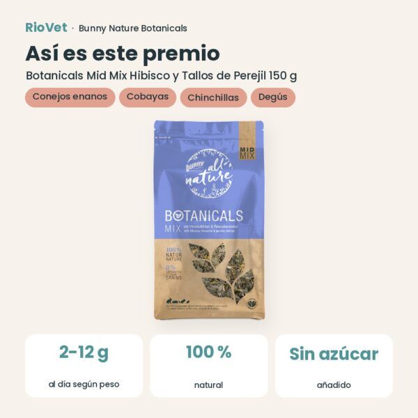 Así es este premio: Bunny Nature Botanicals Mid Mix Hibisco y Tallos de Perejil 150 g (datos clave)