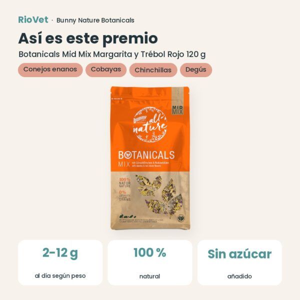 Así es este premio: Bunny Nature Botanicals Mid Mix Margarita y Trébol Rojo 120 g (datos clave)