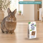 Conejo enano junto a Bunny Nature Crunchy Cracker Perejil Galletas para Conejos y Roedores Pack 6x50 g