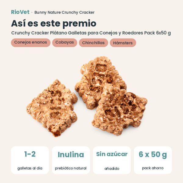 Así es este premio: Bunny Nature Crunchy Cracker Plátano Galletas para Conejos y Roedores Pack 6x50 g (datos clave)