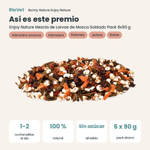 Así es este premio: Bunny Nature Enjoy Nature Mezcla de Larvas de Mosca Soldado Pack 6x90 g (datos clave)