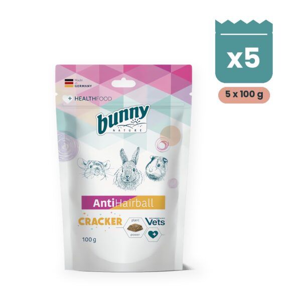 Bunny Nature Health AntiHairball Cracker Contra Bolas de Pelo para Conejos Pack 5x100 g