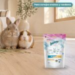 Conejo enano y cobaya junto a Bunny Nature Health Prebiotic Cracker Galletas Prebióticas para Conejos y Roedores Pack 5x100 g