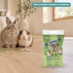 Conejo enano y cobaya junto a Bunny Nature Heno FreshGrass con Pepino y Aciano Rojo para Conejos y Roedores 500 g