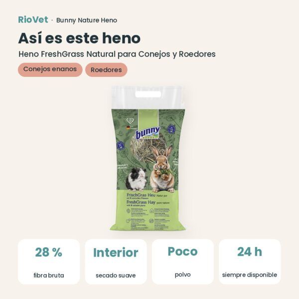 Así es este heno: Bunny Nature Heno FreshGrass Natural para Conejos y Roedores (datos clave)