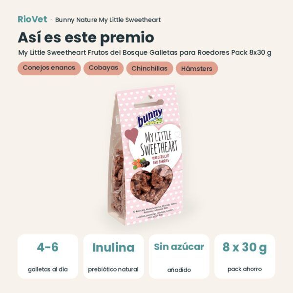 Así es este premio: Bunny Nature My Little Sweetheart Frutos del Bosque Galletas para Roedores Pack 8x30 g (datos clave)