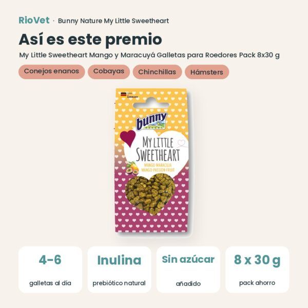Así es este premio: Bunny Nature My Little Sweetheart Mango y Maracuyá Galletas para Roedores Pack 8x30 g (datos clave)