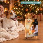 Perro junto al árbol de Navidad con el Calendario de Adviento 2026 de Calibra