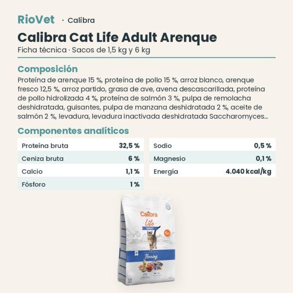 Ficha técnica de Calibra Cat Life Adult Arenque Pienso para Gatos: composición y componentes analíticos