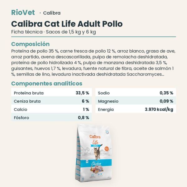 Ficha técnica de Calibra Cat Life Adult Pollo Pienso para Gatos: composición y componentes analíticos